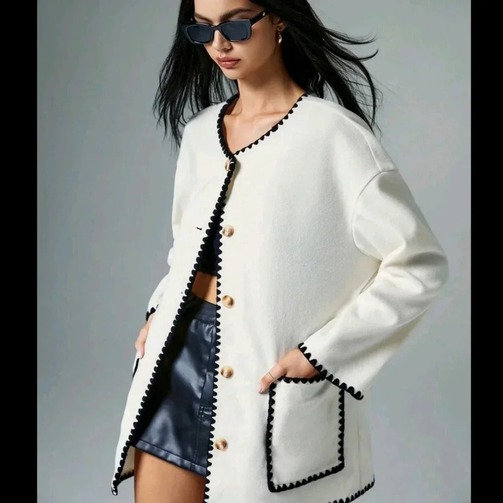 Coat With Scarf Collar, Mid-Length Sweater Coat, - Picture 5 of 6